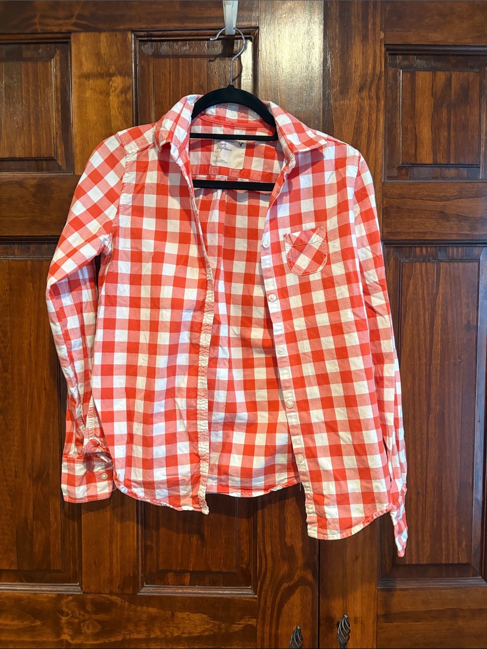 American Eagle Outfitters Red & White Check Button-Down Shirt